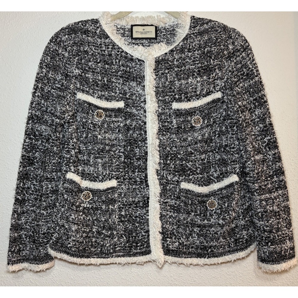 Bruno Manetti Four-Pocket Tweed‎ Jacket Black Linen Blend Classic Designer XS/S